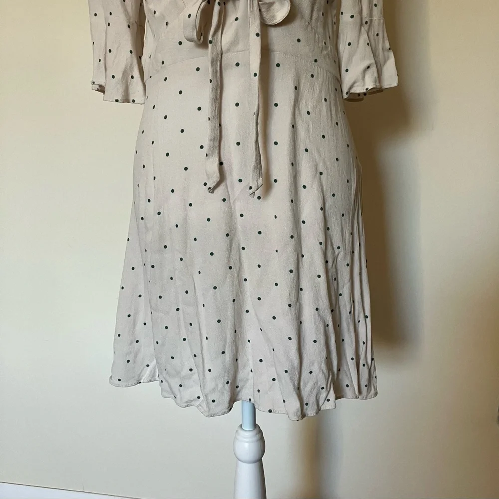 Free People Cream and Green Polka Dot All Yours Tie Waist Mini Dress size 4